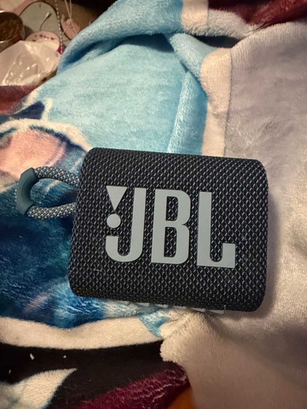 JBL Portable Bluetooth Speaker in Dark Blue with Light Blue Logo
